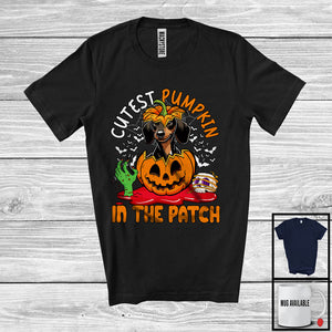 MacnyStore - Cutest Pumpkin In The Patch; Lovely Halloween Dachshund In Carved Pumpkin; Family Group T-Shirt