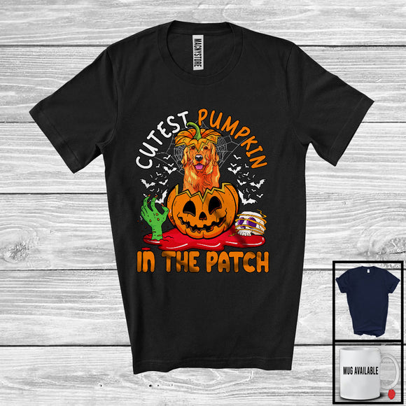 MacnyStore - Cutest Pumpkin In The Patch; Lovely Halloween Golden Retriever In Carved Pumpkin; Family T-Shirt