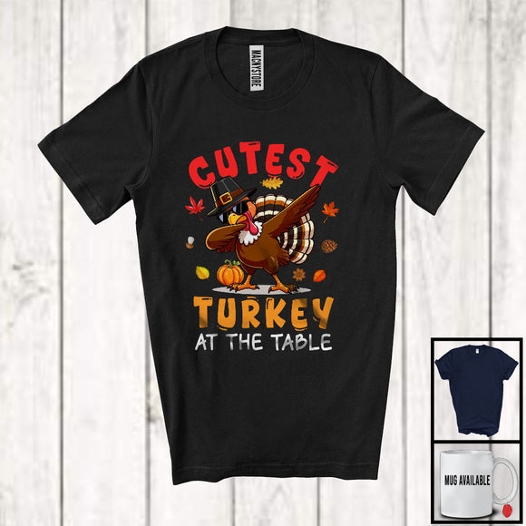 MacnyStore - Cutest Turkey At The Table; Humorous Thanksgiving Dabbing Turkey; Autumn Family Group T-Shirt