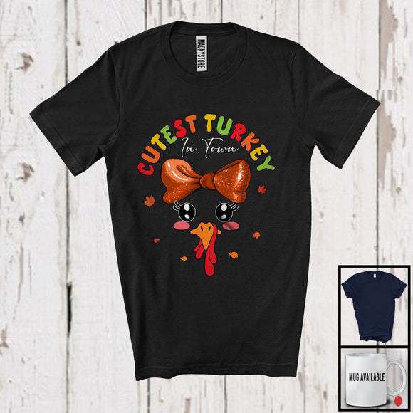 MacnyStore - Cutest Turkey In Town; Lovely Thanksgiving Autumn Leaves Turkey Face; Girls Women Family T-Shirt