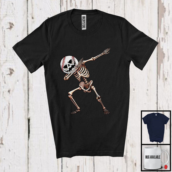 MacnyStore - Dabbing Baseball Skeleton, Creepy Halloween Costume Skeleton Cosplay, Sport Player Team T-Shirt