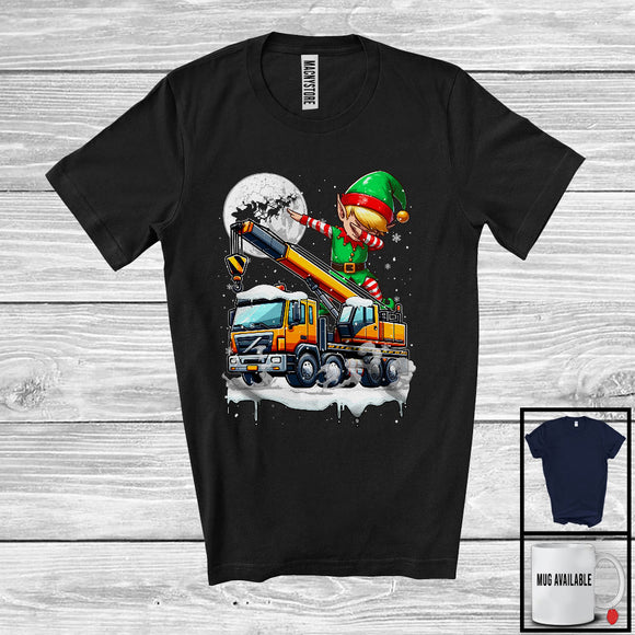 MacnyStore - Dabbing Elf On Crane Truck; Joyful Christmas Moon Snowing Elf; Crane Truck Driver Lover T-Shirt