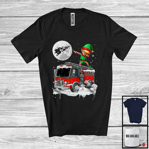 MacnyStore - Dabbing Elf On Fire Truck; Joyful Christmas Moon Snowing Elf; Fire Truck Driver Lover T-Shirt