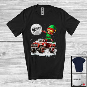 MacnyStore - Dabbing Elf On Pickup Truck; Joyful Christmas Moon Snowing Elf; Pickup Truck Driver T-Shirt