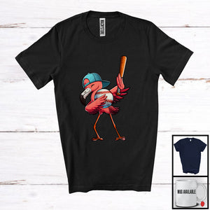 MacnyStore - Dabbing Flamingo Playing Baseball, Adorable Flamingo Lover, Sport Playing Player Trainer Team T-Shirt