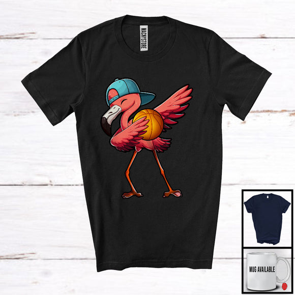 MacnyStore - Dabbing Flamingo Playing Basketball, Adorable Flamingo Lover, Sport Playing Player Trainer Team T-Shirt