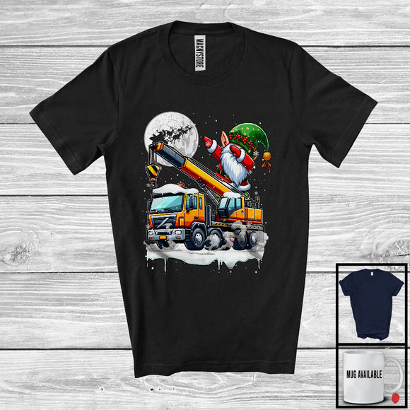 MacnyStore - Dabbing Gnome On Crane Truck; Joyful Christmas Moon Snowing Gnome; Crane Truck Driver Lover T-Shirt