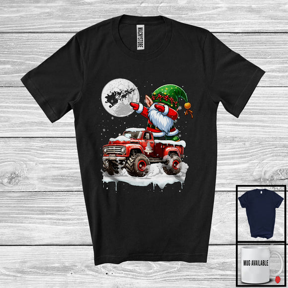 MacnyStore - Dabbing Gnome On Pickup Truck; Joyful Christmas Moon Snowing Gnome; Pickup Truck Driver T-Shirt