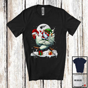 MacnyStore - Dabbing Gnome Riding Chicken; Humorous Christmas Snow Around Farm Animal; X-mas Farmer T-Shirt