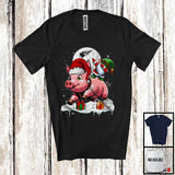 MacnyStore - Dabbing Gnome Riding Pig; Humorous Christmas Snow Around Farm Animal; X-mas Farmer T-Shirt