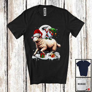 MacnyStore - Dabbing Gnome Riding Sheep; Humorous Christmas Snow Around Farm Animal; X-mas Farmer T-Shirt