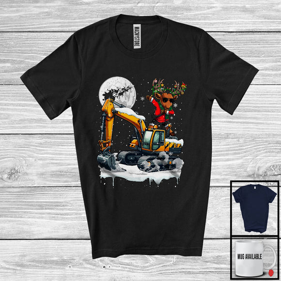 MacnyStore - Dabbing Reindeer On Excavator; Joyful Christmas Moon Snowing Reindeer; Excavator Driver Lover T-Shirt