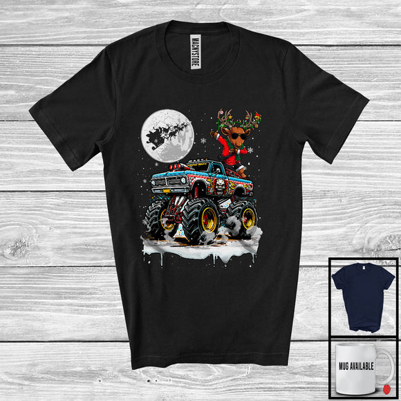 MacnyStore - Dabbing Reindeer On Monster Truck; Joyful Christmas Moon Snowing; Monster Truck Driver T-Shirt