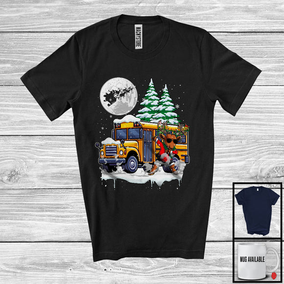 MacnyStore - Dabbing Reindeer On School Bus; Joyful Christmas Moon Snowing Reindeer; School Bus Driver T-Shirt