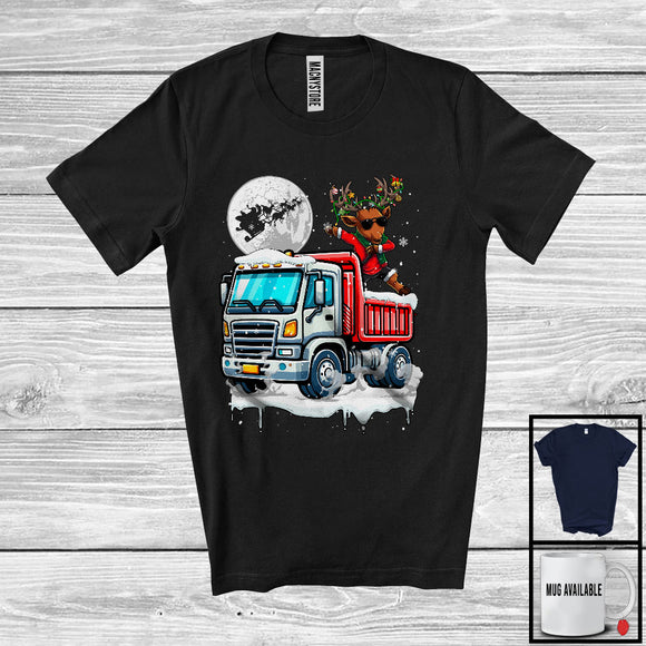 MacnyStore - Dabbing Reindeer On Truck; Joyful Christmas Moon Snowing Reindeer; Truck Driver Lover T-Shirt