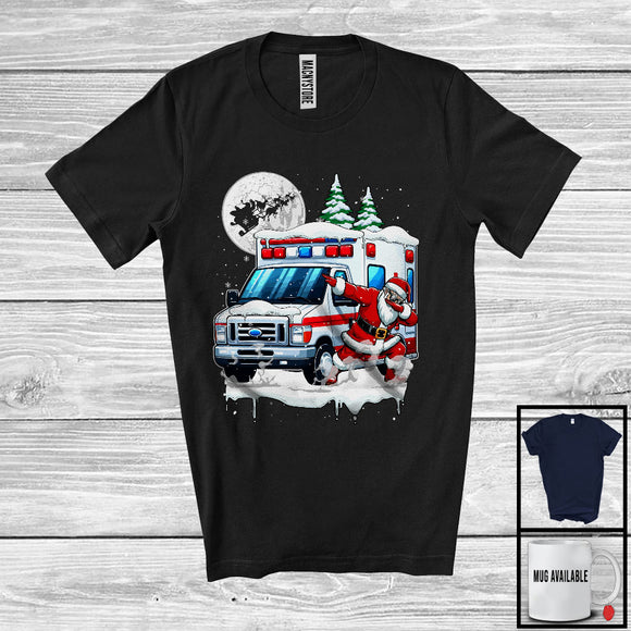 MacnyStore - Dabbing Santa On Ambulance; Joyful Christmas Moon Snowing Santa; Ambulance Driver Lover T-Shirt