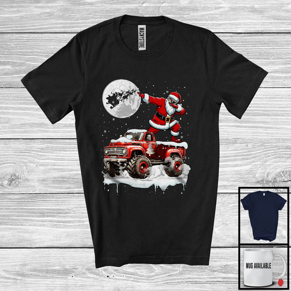 MacnyStore - Dabbing Santa On Pickup Truck; Joyful Christmas Moon Snowing Santa; Pickup Truck Driver Lover T-Shirt