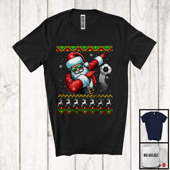 MacnyStore - Dabbing Santa Playing Soccer Under Snow, Joyful Christmas Sweater Soccer Player Group T-Shirt