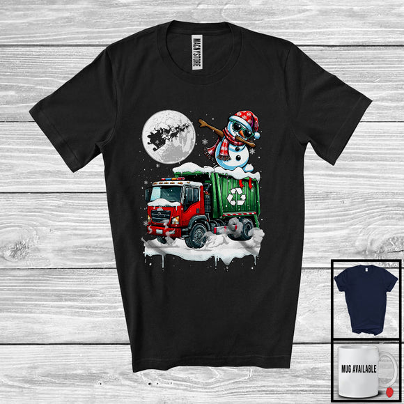 MacnyStore - Dabbing Snowman On Garbage Truck; Joyful Christmas Moon Snowing; Garbage Truck Driver T-Shirt