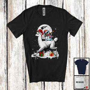 MacnyStore - Dabbing Snowman Riding Llama; Humorous Christmas Snow Around Farm Animal; X-mas Farmer T-Shirt