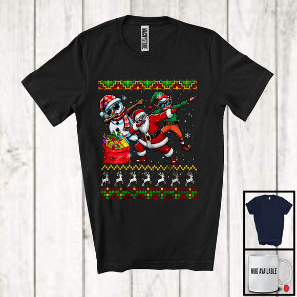 MacnyStore - Dabbing Snowman Santa Elf, Lovely Christmas Sweater Snow Around, X-mas Family Group T-Shirt