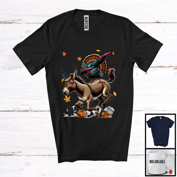 MacnyStore - Dabbing Turkey Riding Donkey; Humorous Thanksgiving Turkey Farm Animal Lover; Farmer Group T-Shirt