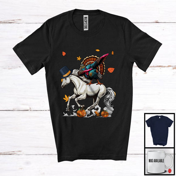 MacnyStore - Dabbing Turkey Riding Horse; Humorous Thanksgiving Turkey Farm Animal Lover; Farmer Group T-Shirt