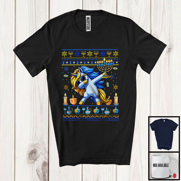 MacnyStore - Dabbing Unicorn With Menorah; Joyful Hanukkah Sweater Chanukah Unicorn Sunglasses; Family T-Shirt