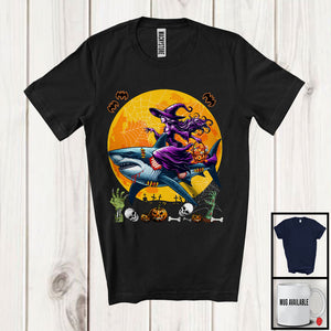 MacnyStore - Dabbing Witch Riding Shark, Amazing Halloween Costume Moon Zombie Shark, Family Group T-Shirt