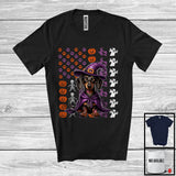 MacnyStore - Dachshund Witch On American Flag, Adorable Halloween Pumpkin Paws, Patriotic Group T-Shirt