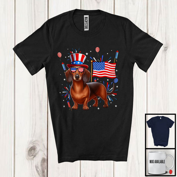 MacnyStore - Dachshund With American Flag Fireworks, Awesome 4th Of July Dachshund Lover, Patriotic Group T-Shirt