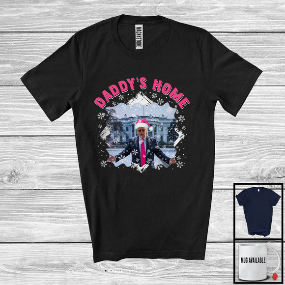 MacnyStore - Daddy's Home; Humorous Christmas Election Santa Trump; Snowing Family Patriotic T-Shirt