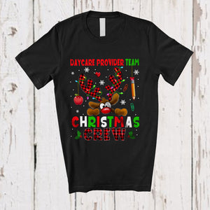 MacnyStore - Daycare Provider Team Christmas Crew; Fantastic X-mas Plaid Reindeer Face; Proud Careers Jobs T-Shirt