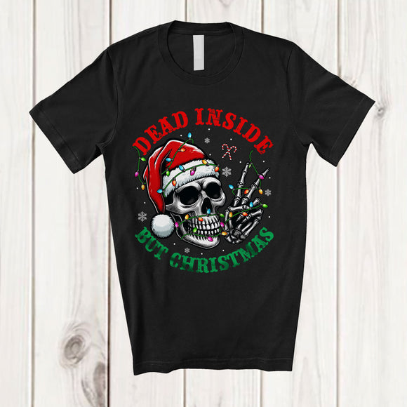 MacnyStore - Dead Inside But Christmas; Wonderful Christmas Lights Santa Skull; Family Group T-Shirt