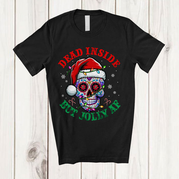 MacnyStore - Dead Inside But Jolly AF; Wonderful Christmas Lights Santa Sugar Skull; Family Group Sweater T-Shirt