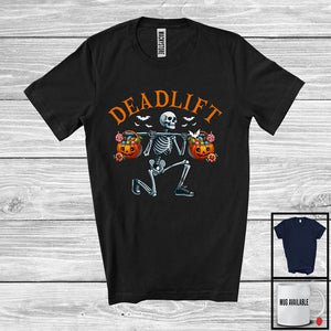 MacnyStore - Deadlift; Humorous Halloween Costume Skeleton Candy Buckets; Gym Workout Group T-Shirt