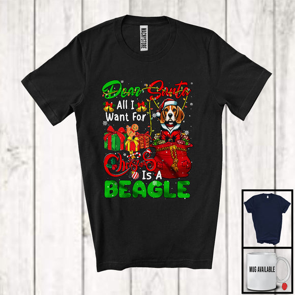 MacnyStore - Dear Santa All I Want For Christmas Is A Beagle; Joyful X-mas Lights Snowing; Family T-Shirt