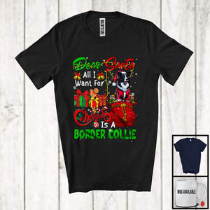 MacnyStore - Dear Santa All I Want For Christmas Is A Border Collie; Joyful X-mas Lights Snowing; Family T-Shirt