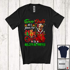 MacnyStore - Dear Santa All I Want For Christmas Is A Golden Retriever; Joyful X-mas Lights Snowing T-Shirt