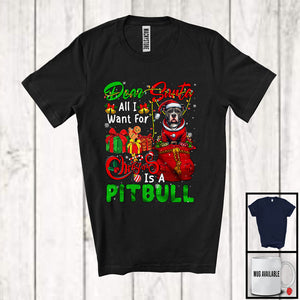 MacnyStore - Dear Santa All I Want For Christmas Is A Pit Bull; Joyful X-mas Lights Snowing; Family T-Shirt