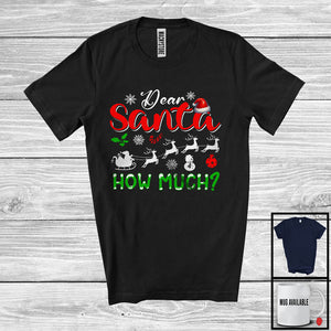 MacnyStore - Dear Santa How Much; Humorous Christmas Santa Reindeer Sleigh; Matching Family Group T-Shirt