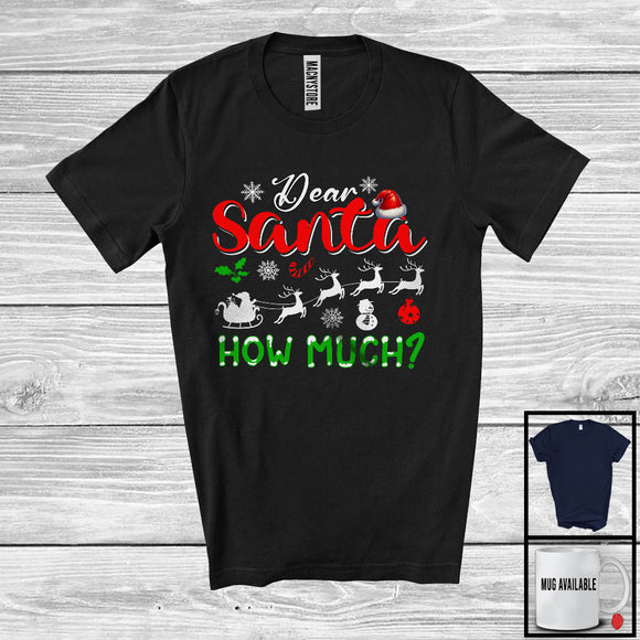 MacnyStore - Dear Santa How Much; Humorous Christmas Santa Reindeer Sleigh; Matching Family Group T-Shirt