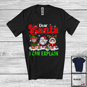 MacnyStore - Dear Santa I Can Explain; Amazing Christmas Three Cats Owner Lover; X-mas Snowing T-Shirt