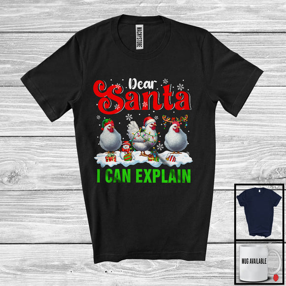 MacnyStore - Dear Santa I Can Explain; Amazing Christmas Three Chickens Farm Animal; X-mas Snowing Farmer T-Shirt