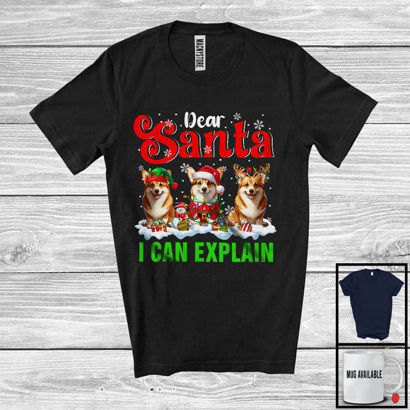 MacnyStore - Dear Santa I Can Explain; Amazing Christmas Three Corgis Owner; X-mas Snowing T-Shirt