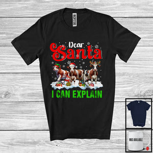 MacnyStore - Dear Santa I Can Explain; Amazing Christmas Three Cows Farm Animal; X-mas Snowing Farmer T-Shirt