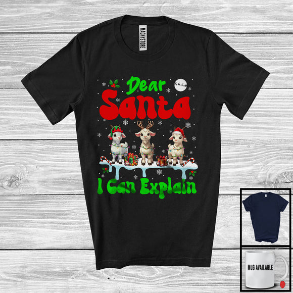 MacnyStore - Dear Santa I Can Explain; Fantastic Christmas Lights Three Goats Farm Animal; Snowing Farmer T-Shirt