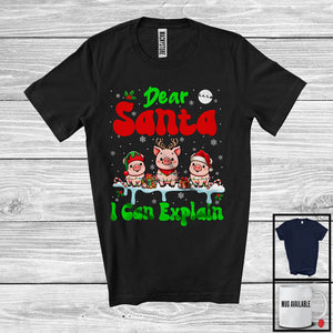 MacnyStore - Dear Santa I Can Explain; Fantastic Christmas Lights Three Pigs Farm Animal; Snowing Farmer T-Shirt