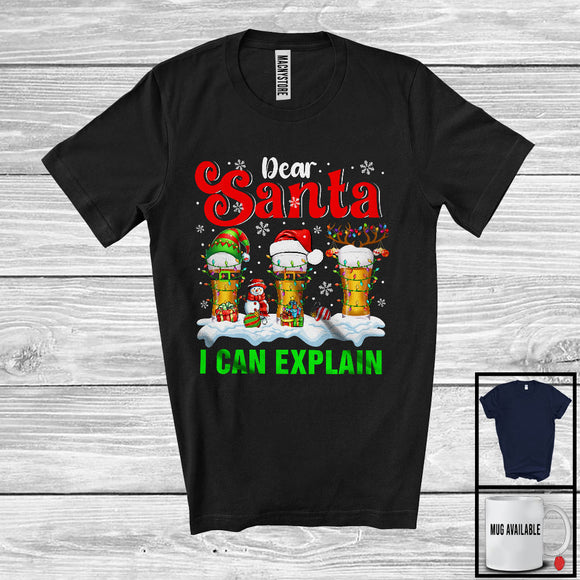 MacnyStore - Dear Santa I Can Explain; Joyful Christmas Three Beer Glasses; Drinking Drunker Snowing T-Shirt