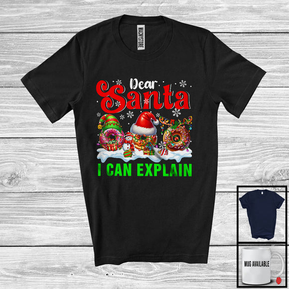 MacnyStore - Dear Santa I Can Explain; Joyful Christmas Three Donut; X-mas Group Food Lover Snowing T-Shirt